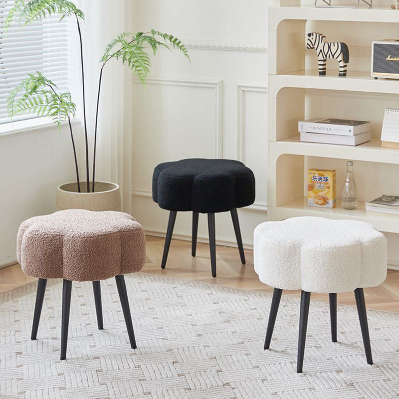 Contemporary Scandinavian Artificial Wood Sherpa Fabric Foam Sponge Armless Vanity Stool For Bedroom