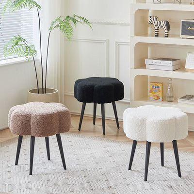 Contemporary Scandinavian Artificial Wood Lambswool Foam Sponge Armless Vanity Stool For Bedroom
