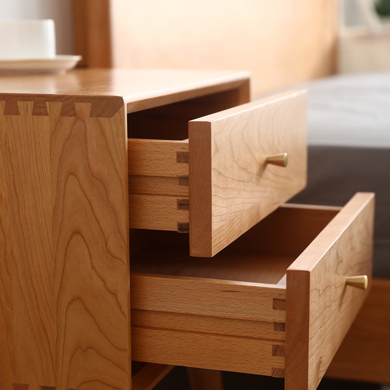 Table de nuit nordique contemporaine en bois massif à 2 tiroirs pour chambre 