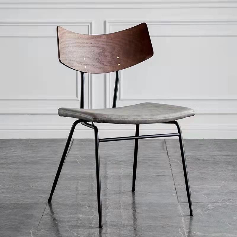 Chaise de salle à manger industrielle contemporaine en cuir PU carré incurvé avec dossier sans accoudoirs pour salle à manger 