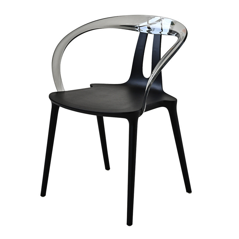 Moderner minimalistischer Kurvenrahmen Kunststoff-Esszimmerstuhl Rückenlehne Armlehne für Esszimmer 