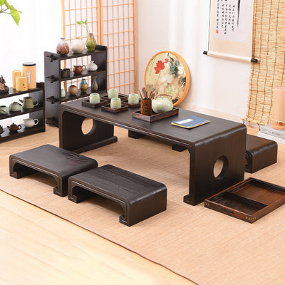 Traditional Chinese Rectangular Solid Wood Side Table 1-Tier For Living Room