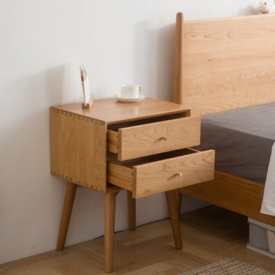 Table de nuit nordique contemporaine en bois massif à 2 tiroirs pour chambre 