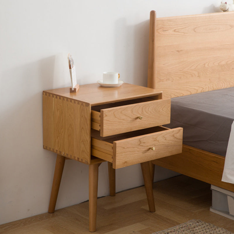 Table de nuit nordique contemporaine en bois massif à 2 tiroirs pour chambre 