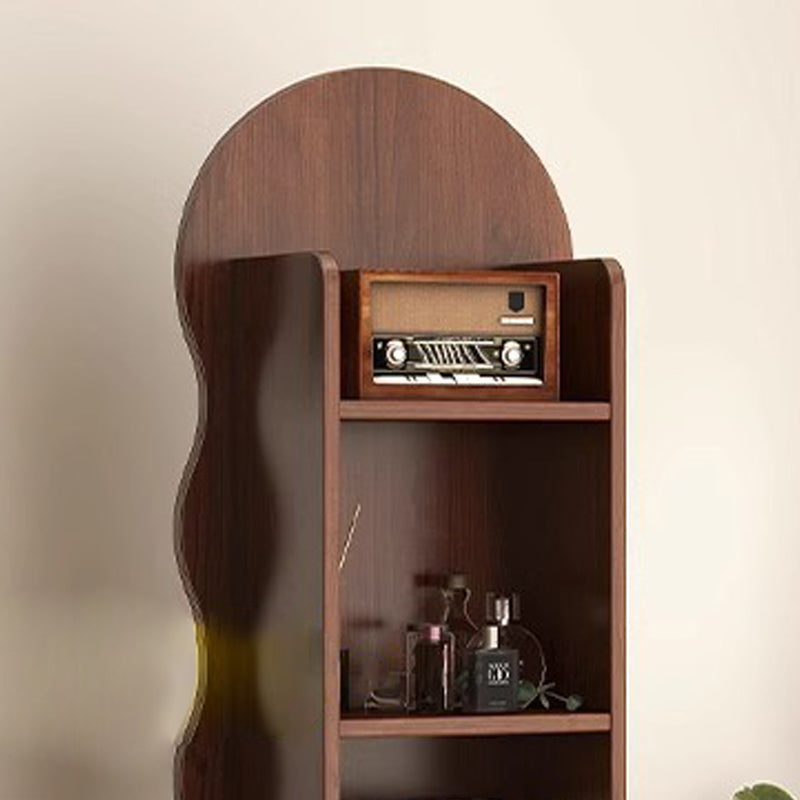 Contemporary Scandinavian Wavy Particle Wood Glass Full-Length Mirror Bookshelf 5-Tier For Bedroom