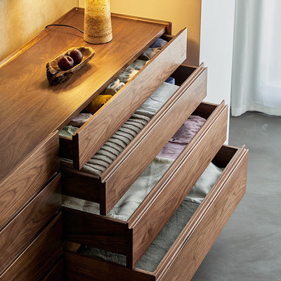 Modern Minimalist Rectangular Solid Wood Multi-Layer Plate Nightstand 5/8 Drawer For Bedroom