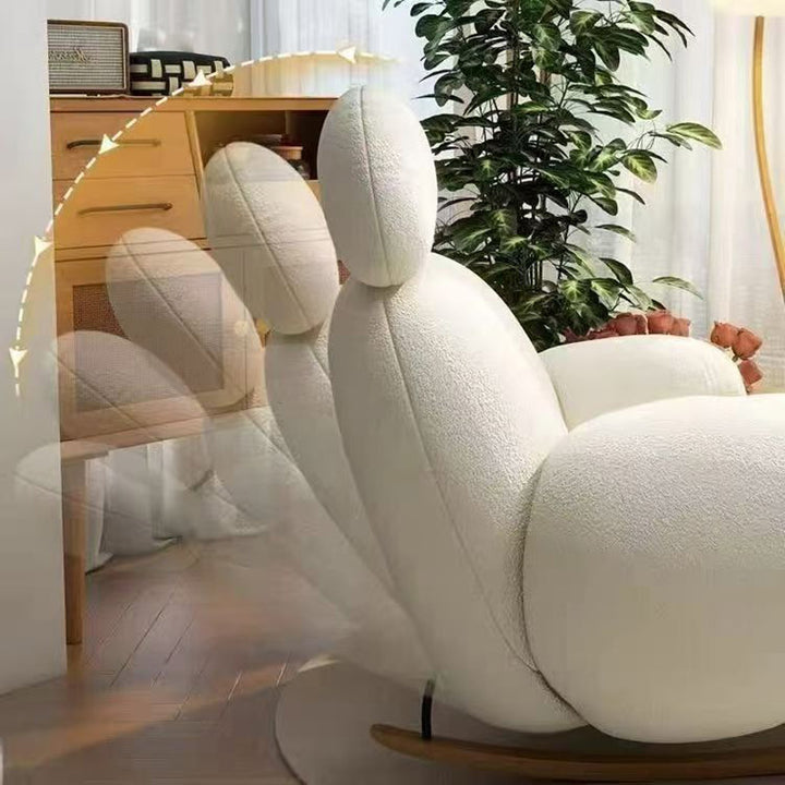 Chaise d’appoint moderne minimaliste ovale en bois massif et acier carbone avec dossier et accoudoirs en laine d’agneau pour salon 