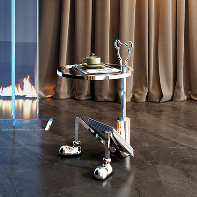 Table d'appoint contemporaine créative ronde en verre avec plateau en acier inoxydable pour salon 