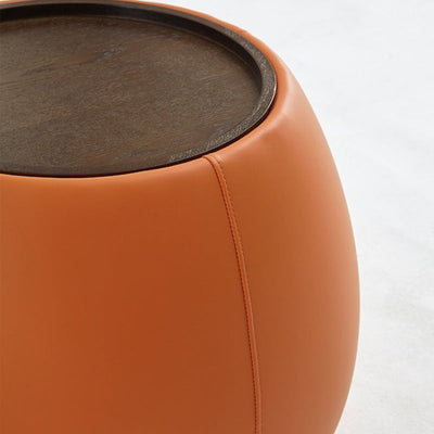 Contemporary Nordic Round Cylinder Walnut Wood Microfiber Leather Coffee Table 1-Storage For Living Room