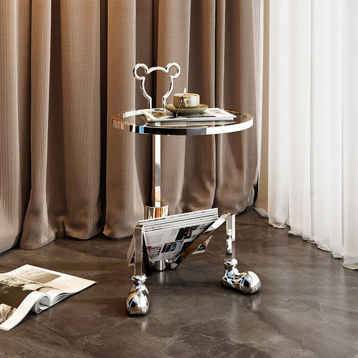 Zeitgenössischer kreativer runder Maus sitzender Glas-Edelstahl-Beistelltisch 1-Tablett für Wohnzimmer 