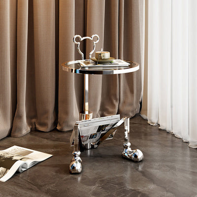 Table d'appoint contemporaine créative ronde en verre avec plateau en acier inoxydable pour salon 