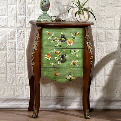 Table d'appoint traditionnelle européenne carrée ronde peinte à la main en bouleau, bois de caoutchouc, MDF, métal à 2 tiroirs pour salon 