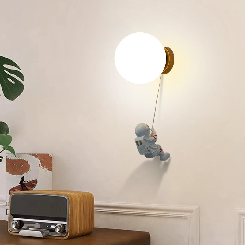 Modern Minimalist Spherical Round Resin Glass 1-Light Wall Scone Lamp For Bedroom