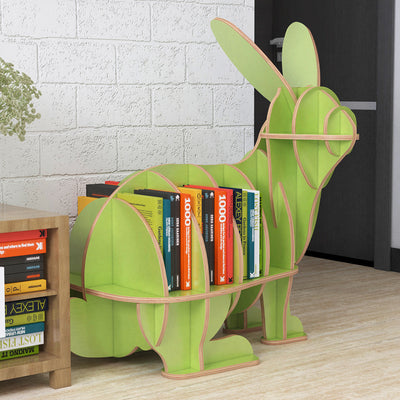 Contemporary Creative Rabbit-Shaped Solid Wood Bookshelf 5-Shelf For Living Room