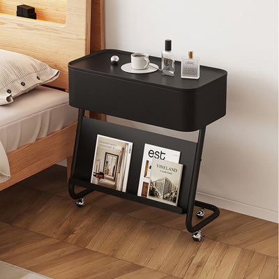 Table de nuit moderne minimaliste rectangulaire en acier inoxydable et acier au carbone avec 1 tiroir pivotant pour le chevet 