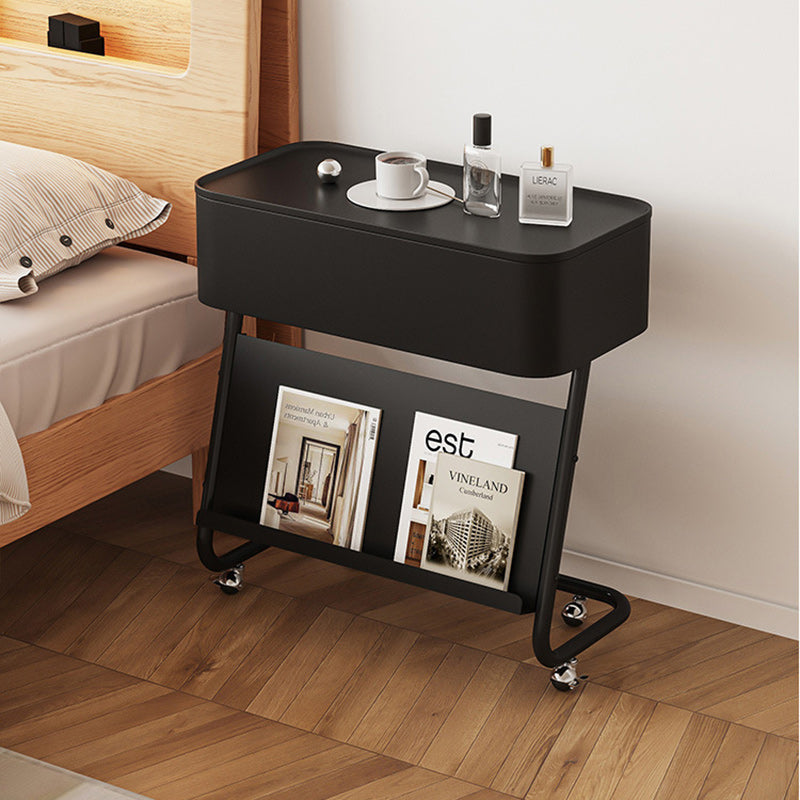 Table de nuit moderne minimaliste rectangulaire en acier inoxydable et acier au carbone avec 1 tiroir pivotant pour le chevet 