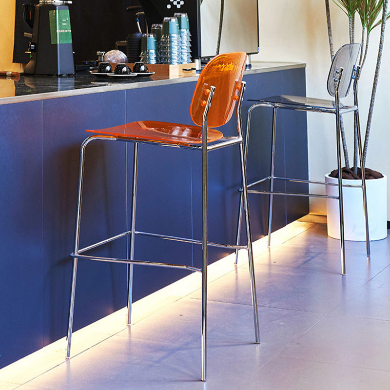 Tabouret de bar carré minimaliste moderne en fer et acrylique avec dossier pour salle à manger 