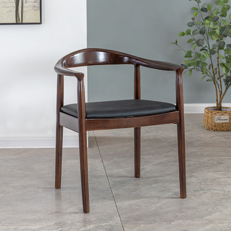 Chaise Rembourrée Traditionnelle Vintage en Cuir et Bois Carré avec Dossier et Accoudoirs pour Salon 