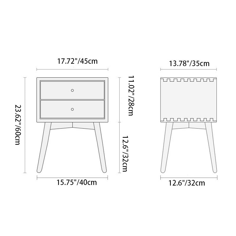 Table de nuit nordique contemporaine en bois massif à 2 tiroirs pour chambre 