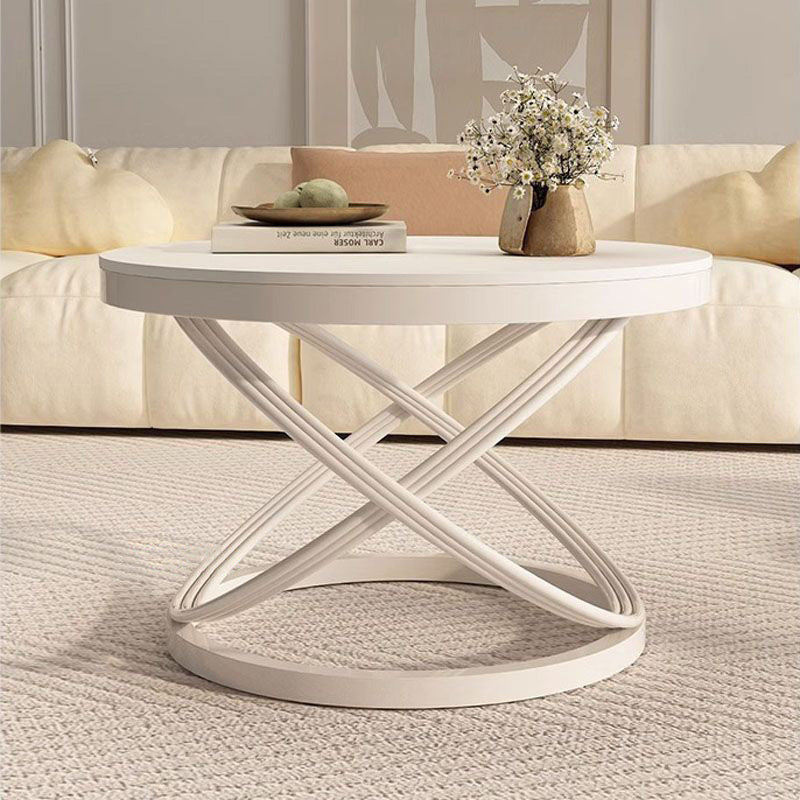 Contemporary Nordic Round Circle Iron Stone Slab Coffee Table For Living Room