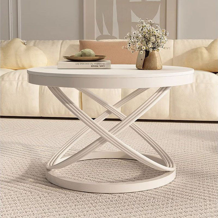 Contemporary Nordic Round Circle Iron Stone Slab Coffee Table For Living Room