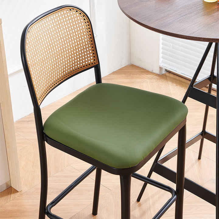 Modern Minimalist PE Faux Nappa Leather Iron Rectangular Bar Stool Backrest Armless For Dining Room