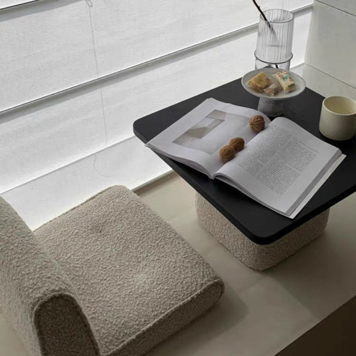 Conjunto de mesa de centro y sillas tatami cuadradas japonesas tradicionales de tela sherpa blanca y madera de pino Toon para sala de estar 