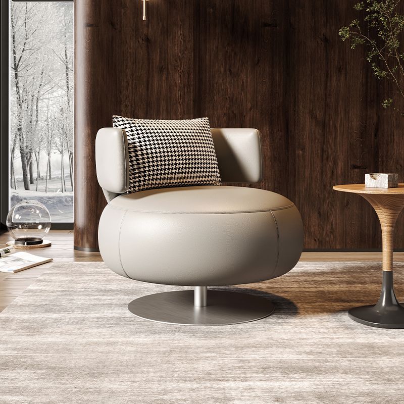 Contemporary Scandinavian Round Curved PU Leather Sponge Stainless Steel Accent Chair Backrest Rotatable For Living Room