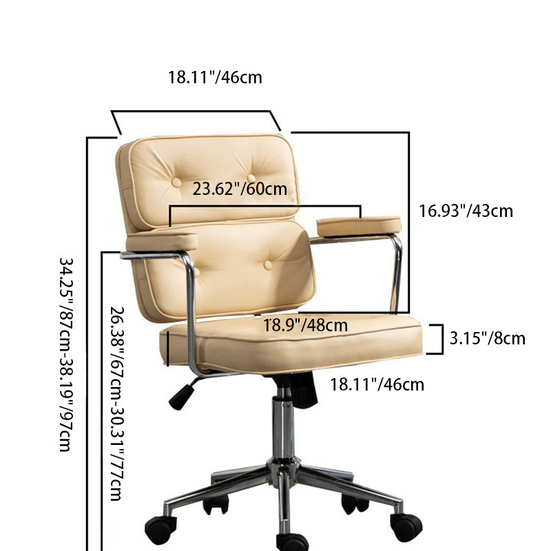 Chaise de bureau en métal avec dossier et accoudoirs en cuir PU carré nordique contemporain pour la maison et le bureau 