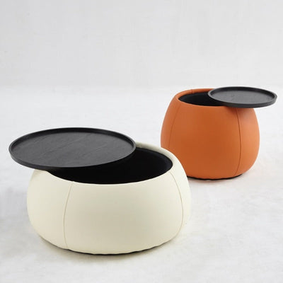 Contemporary Nordic Round Cylinder Walnut Wood Microfiber Leather Coffee Table 1-Storage For Living Room
