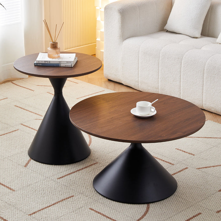 Zeitgenössischer skandinavischer runder Kegel-MDF-Kaffeetisch aus Kohlenstoffstahl mit 1 Ebene für das Wohnzimmer 