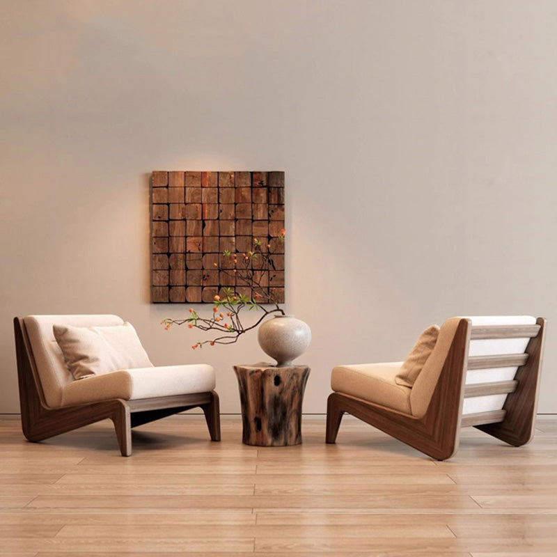Traditional French Rectangular Cotton-Linen Fabric Solid Wood Accent Chair Backrest Armless For Living Room