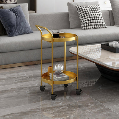 Contemporary Minimalist Round Iron Movable Side Table With Armrest 2/3-Tier For Living Room