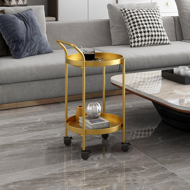 Contemporary Minimalist Round Iron Movable Side Table With Armrest 2/3-Tier For Living Room