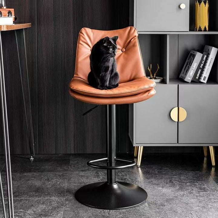 Modern Minimalist Rectangular Faux Nappa Leather Iron Bar Stool Backrest Armless For Dining Room