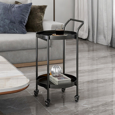 Contemporary Minimalist Round Iron Movable Side Table With Armrest 2/3-Tier For Living Room