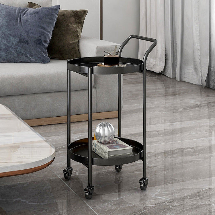 Contemporary Minimalist Round Iron Movable Side Table With Armrest 2/3-Tier For Living Room