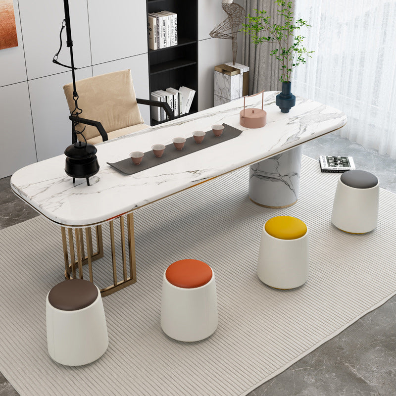Taburete de tocador sin respaldo ni brazos, cilindro minimalista moderno, cuero Napa, madera maciza, hierro, para dormitorio 