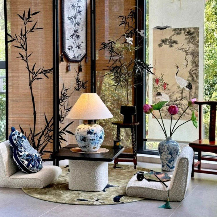 Conjunto de mesa de centro y sillas tatami cuadradas japonesas tradicionales de tela sherpa blanca y madera de pino Toon para sala de estar 
