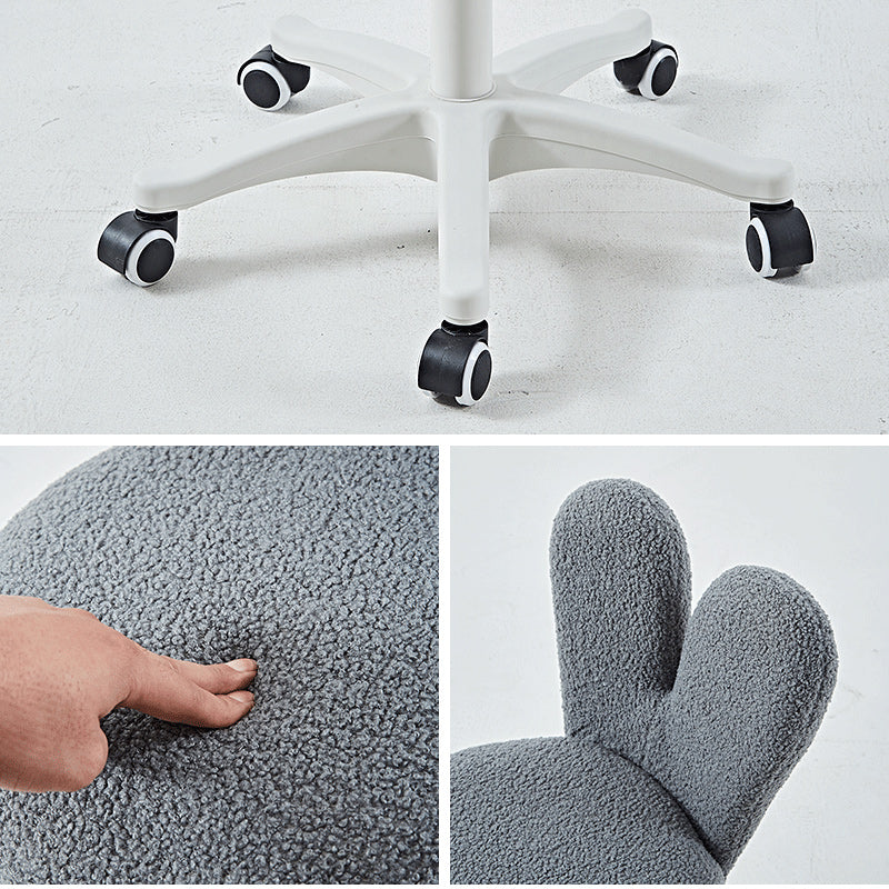 Taburete de tocador redondo minimalista moderno de lana de cordero con respaldo de metal para dormitorio 