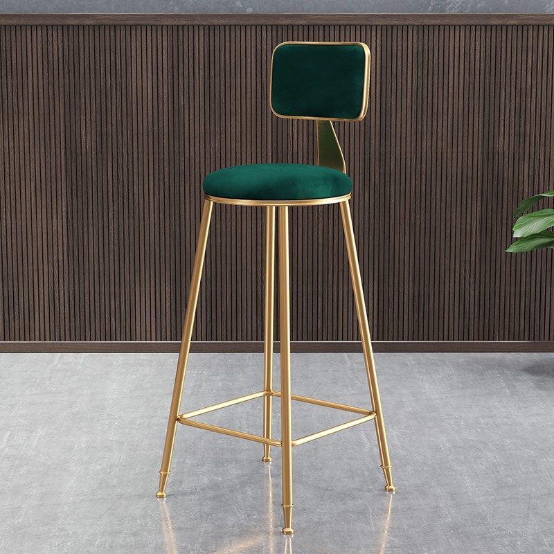 Contemporary Luxury Round Rectangular Velvet Iron Bar Stool Backrest Footrest For Dining Room