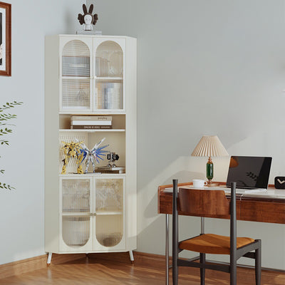 Contemporary Scandinavian Triangular Cold-Rolled Steel Tempered Glass Corner Cabinet 2-Cabinet 2-Tier For Living Room