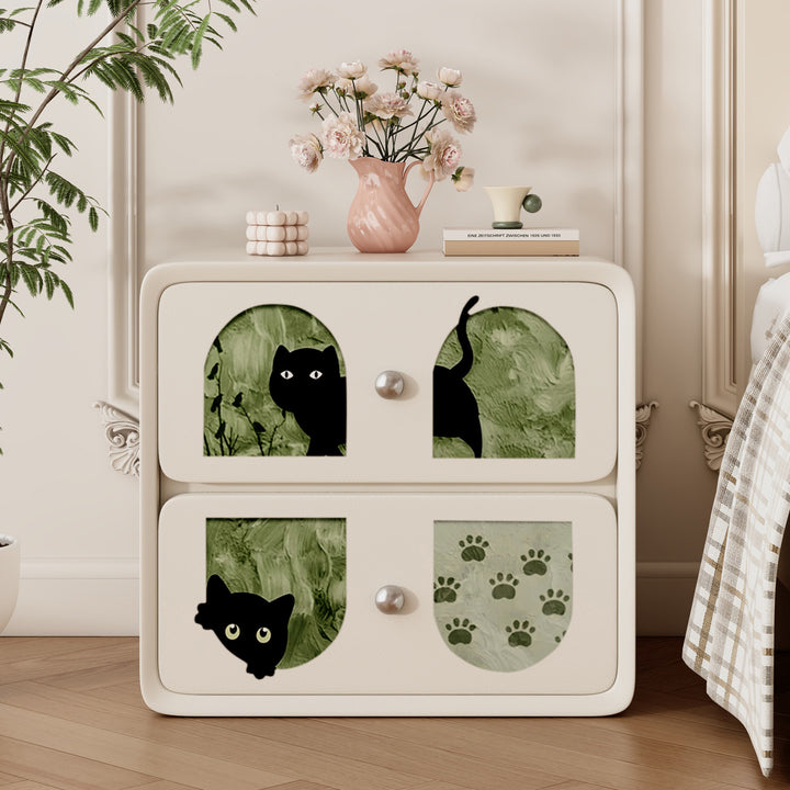 Mesita de noche contemporánea creativa rectangular de panel compuesto con pata de gato de cuero y madera maciza de 2 cajones para el dormitorio 