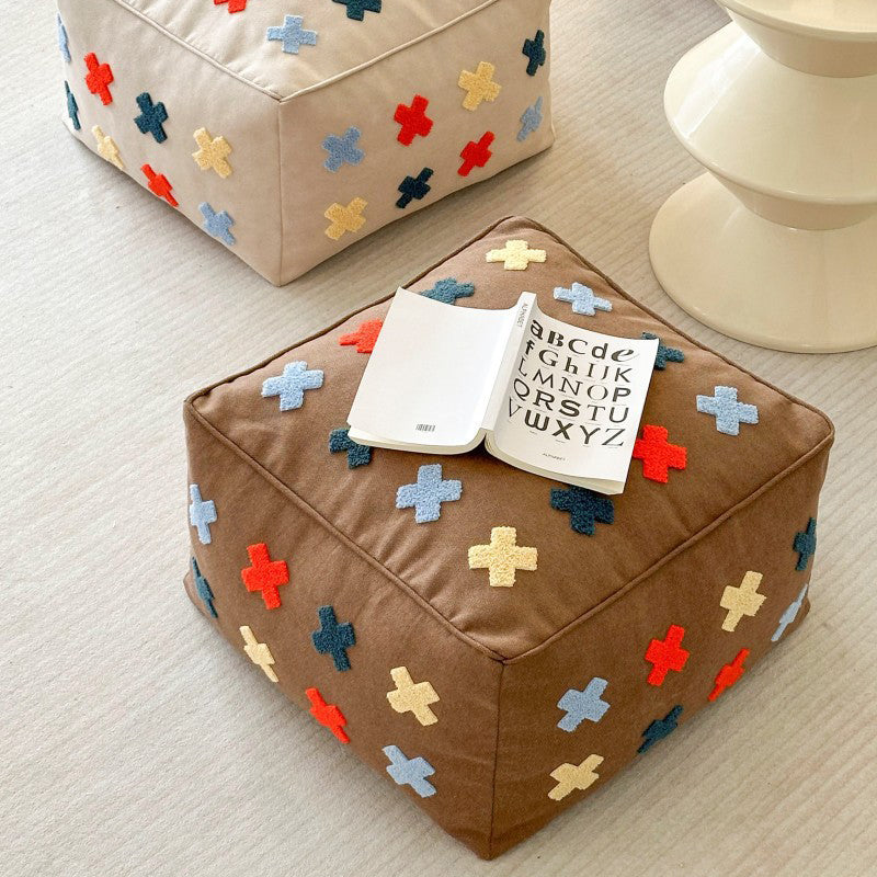Zeitgenössischer Boho Quadratischer Polyester EPS Bunter Geometrischer Hocker für das Wohnzimmer 