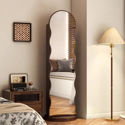 Contemporary Scandinavian Wavy Particle Wood Glass Full-Length Mirror Bookshelf 5-Tier For Bedroom