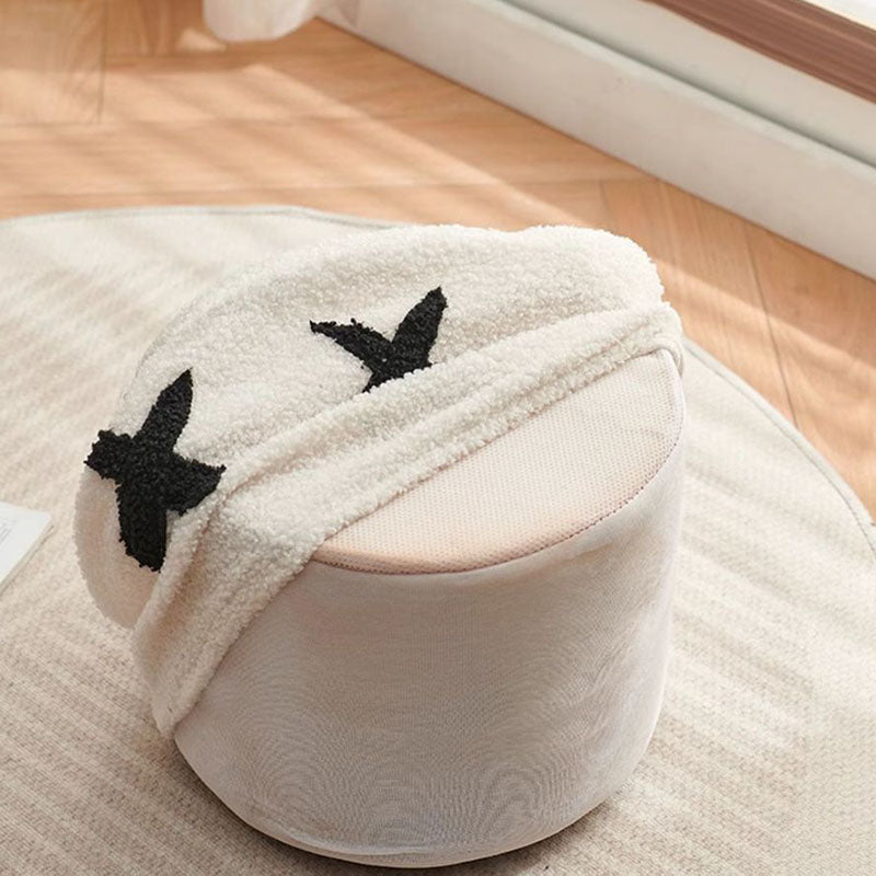Modern Minimalist Round Lamb Fleece Pine Wood Cotton Fabric Removable Cartoon Low Stool For Living Room