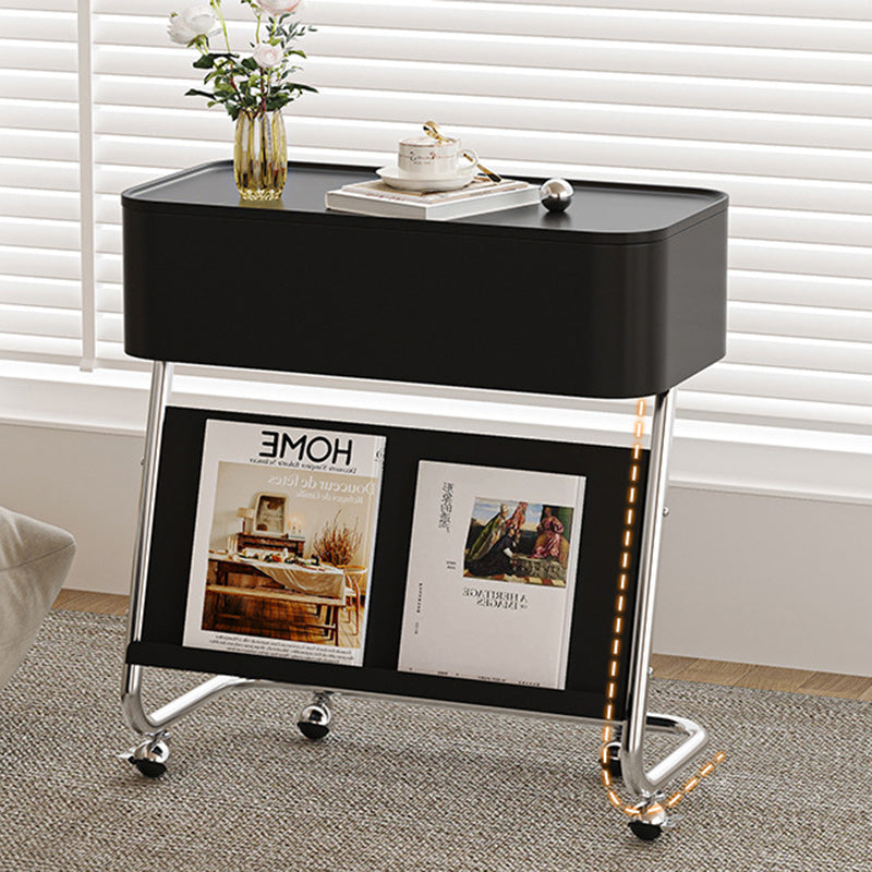 Contemporary Simplicity Rectangular Fiberboard Stainless Steel Side Table 1-Drawer For Living Room