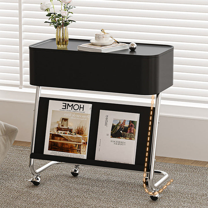 Contemporary Simplicity Rectangular Fiberboard Stainless Steel Side Table 1-Drawer For Living Room
