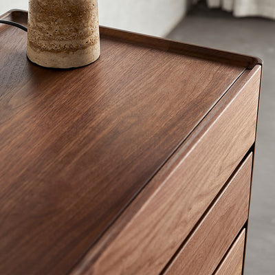 Modern Minimalist Rectangular Solid Wood Multi-Layer Plate Nightstand 5/8 Drawer For Bedroom