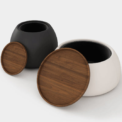 Contemporary Nordic Round Cylinder Walnut Wood Microfiber Leather Coffee Table 1-Storage For Living Room
